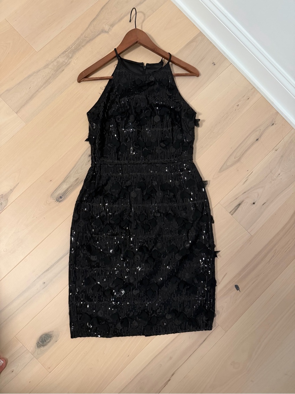 Eliza J Black Sequin Floral Halter Mini Dress